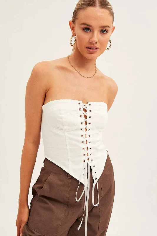 White Front Tie Corset Top