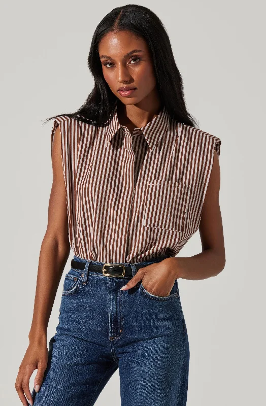 Elswyth Padded Shoulder Button-Up Top