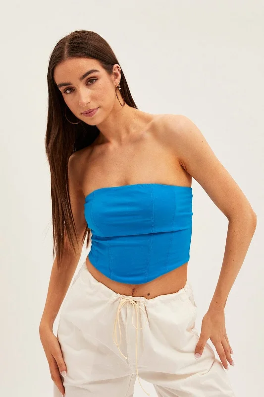 Blue Corset Bandeau Crop Top