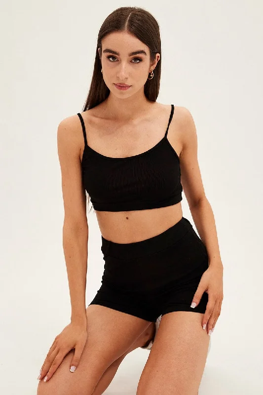 Black Crop Singlet Loungewear Set