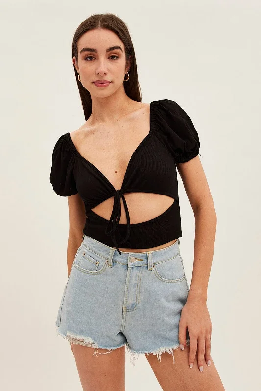 Black Keyhole Top Short Sleeve