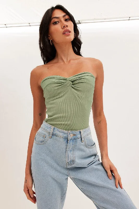 Green Twist Front Ribbed Sleeveless Top