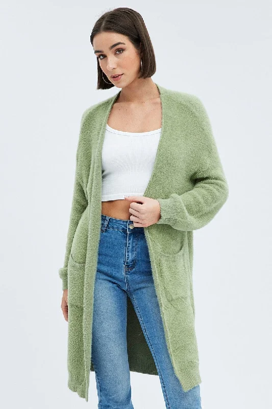 Green Longline Cardigan Fluffy