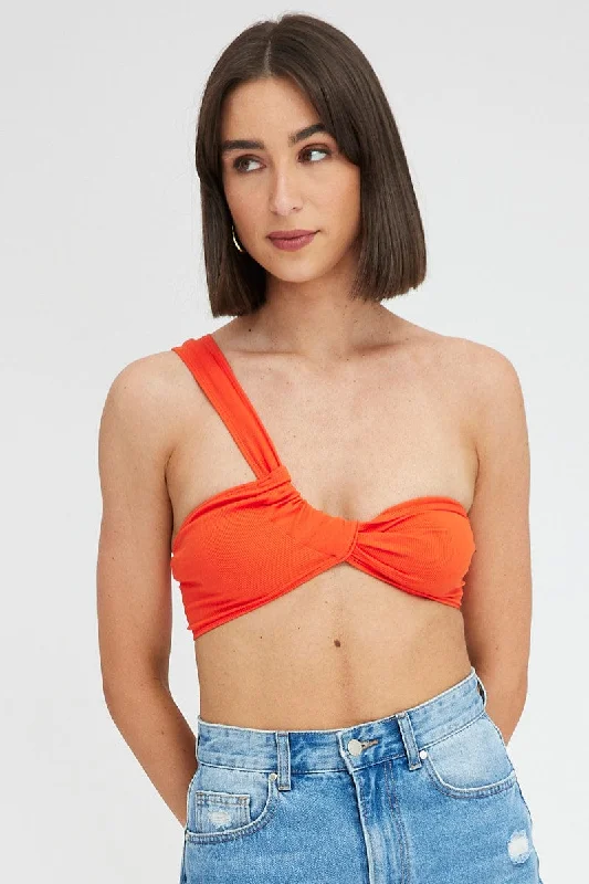 Orange Bralette Twist One Shoulder Seamless