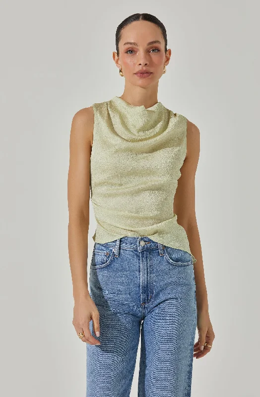 Satin Mock Neck Drape Top