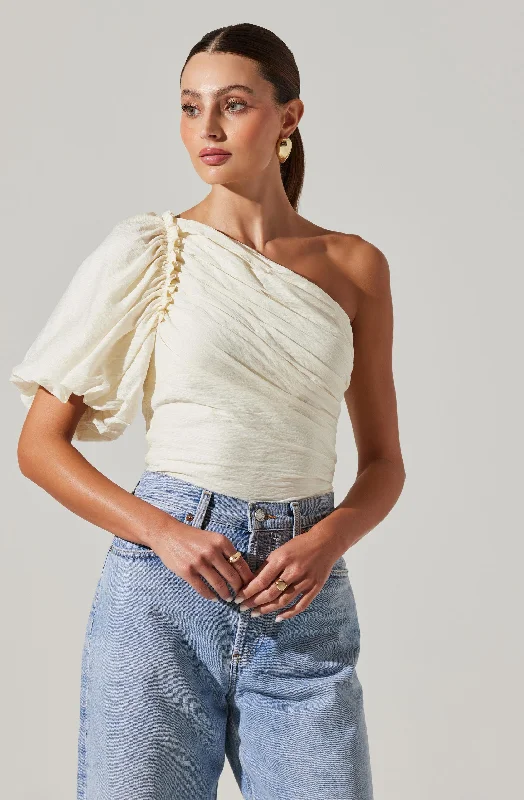 Gidget One Shoulder Pleated Top