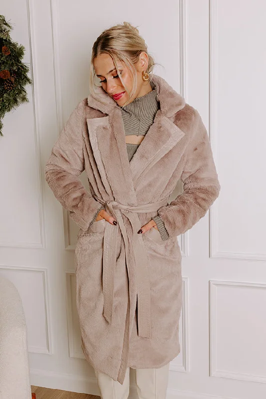 Warm Embrace Plush Coat In Taupe