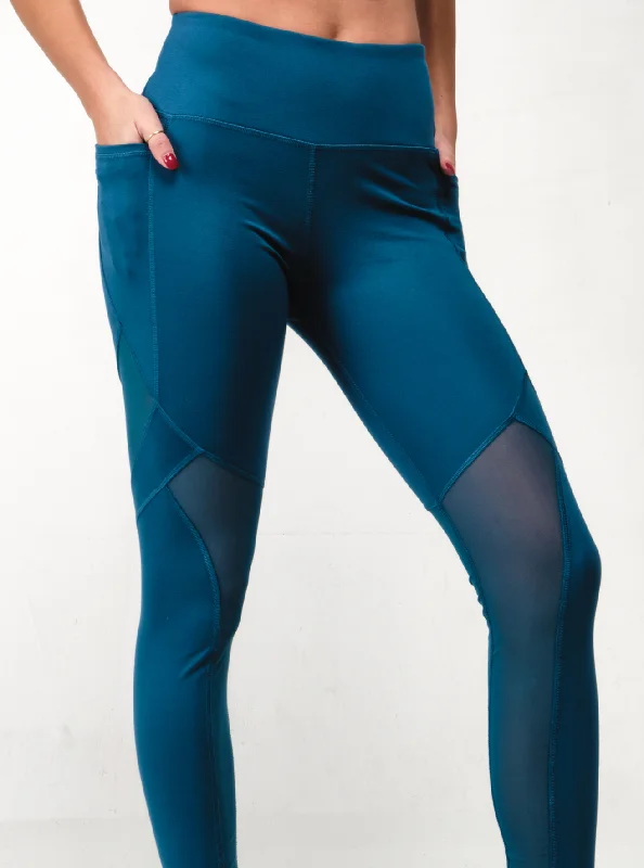 High-Rise Mesh Legging - Pacific Blue