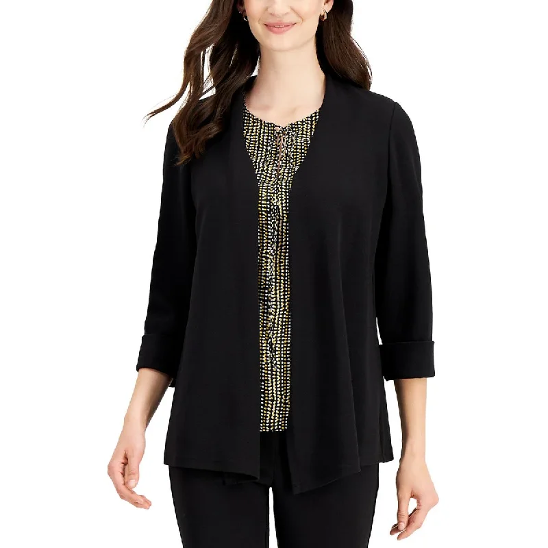 Kasper Womens Petites 3/4 Sleeve Knit Open-Front Blazer