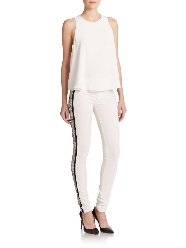 Raine Printed Tuxedo-Stripe Snake Print Skinny Jeans In White