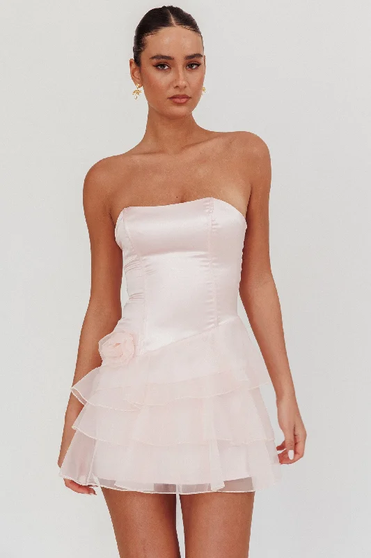 Bless Strapless Organza Ruffle Mini Dress Blush