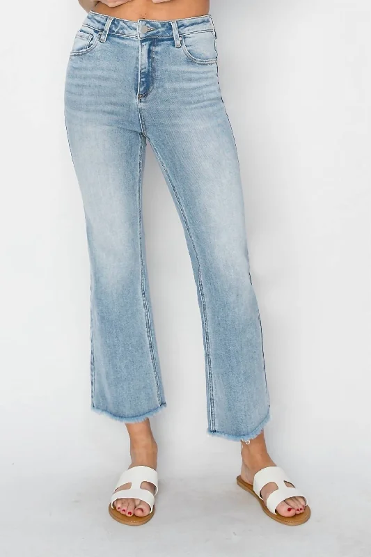 High Rise Ankle Wide Straight Cut Jeans In Blue