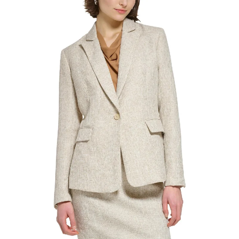 Calvin Klein Womens Petites Textured Collared One-Button Blazer