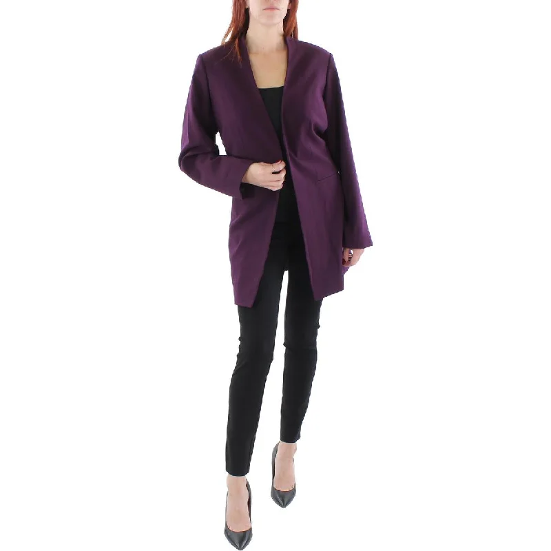 Calvin Klein Womens Plus Collarless Midi Open-Front Blazer