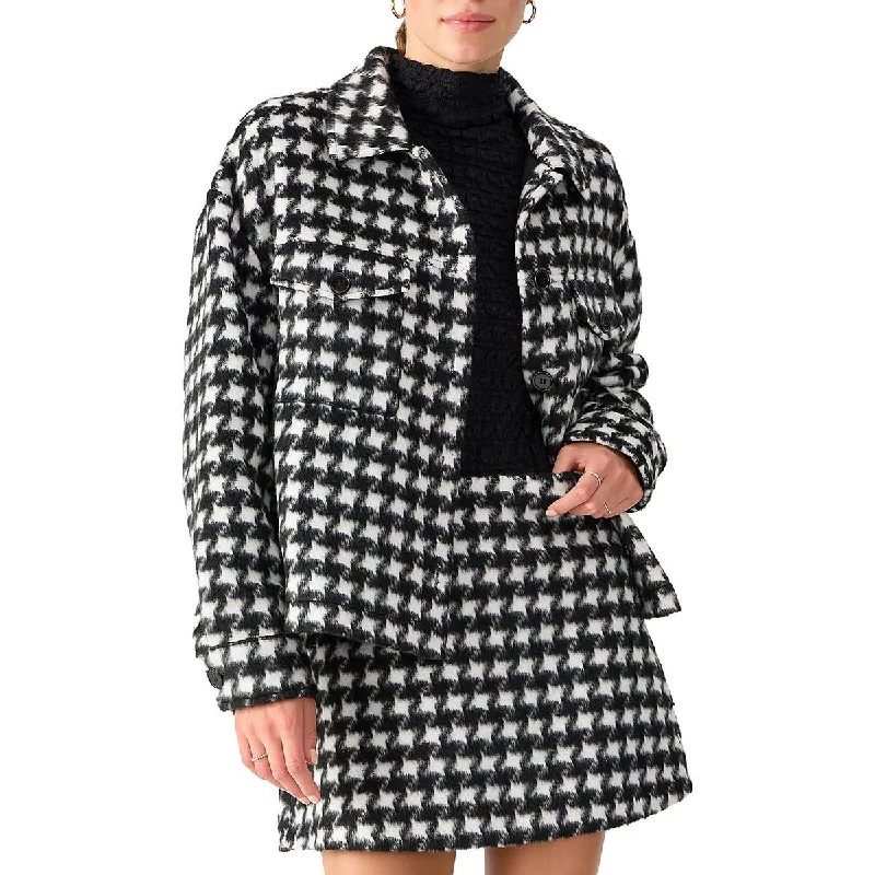 Sanctuary Womens Wool Blend Houndstooth Shirt Jacket