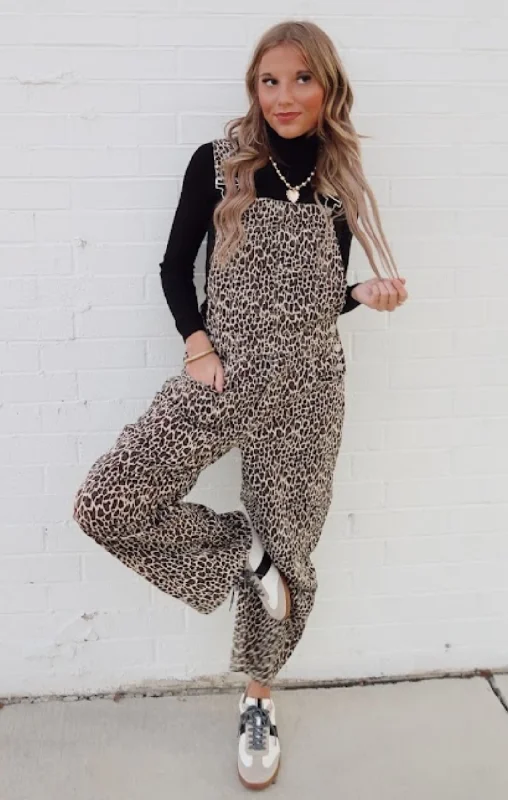 Denim Leopard Overalls