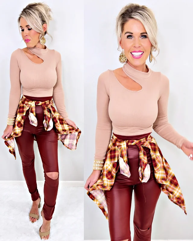 Penny Plaid Flannel Top - Burgundy/Gold