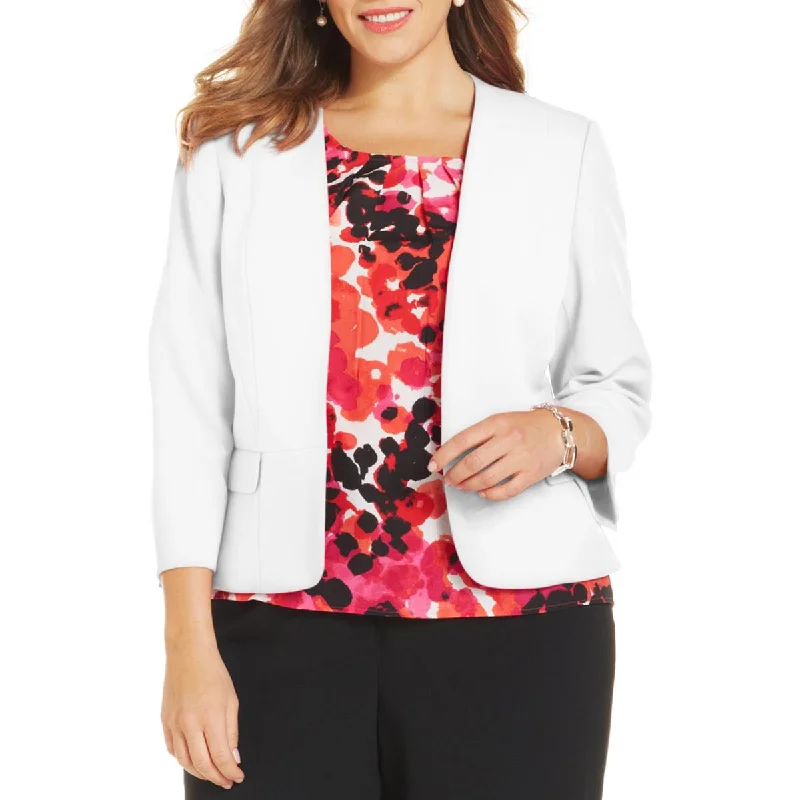 Kasper Womens Plus Collarless Suit Separate Open-Front Blazer