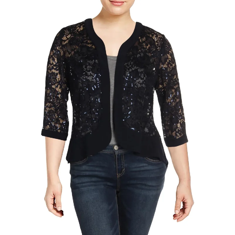 R&M Richards Womens Lace 3/4 Sleeves Open-Front Blazer