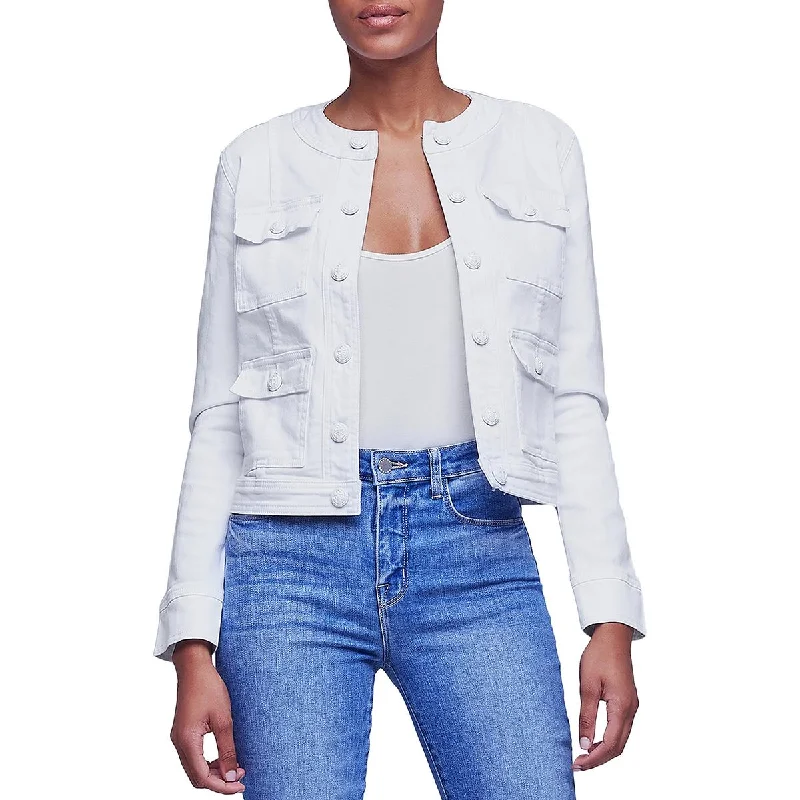 L'Agence Womens Yari Button Cotton Trucker Jacket