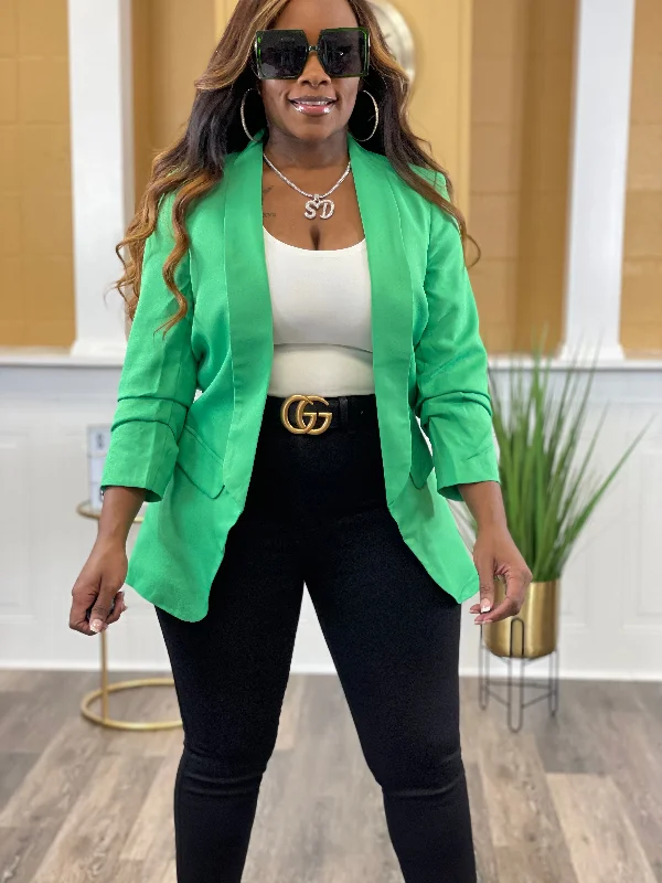 Busy Babe 3/4 Sleeve Blazer up to 3XL (Green)