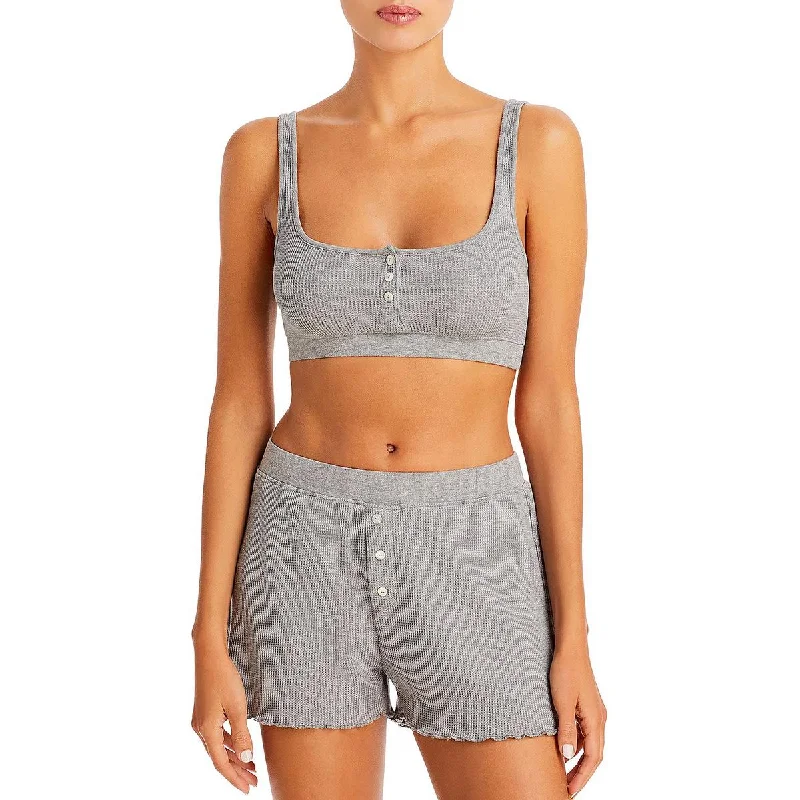 WSLY Womens Waffle Henley Crop Top