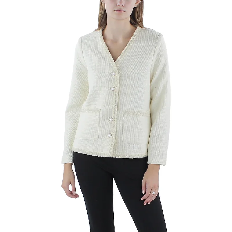 PLM Womens Textured  Collarless Blazer