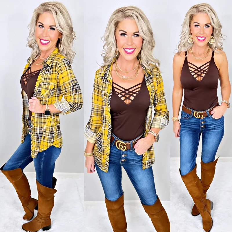 Penny Plaid Flannel Top - Mustard/Black