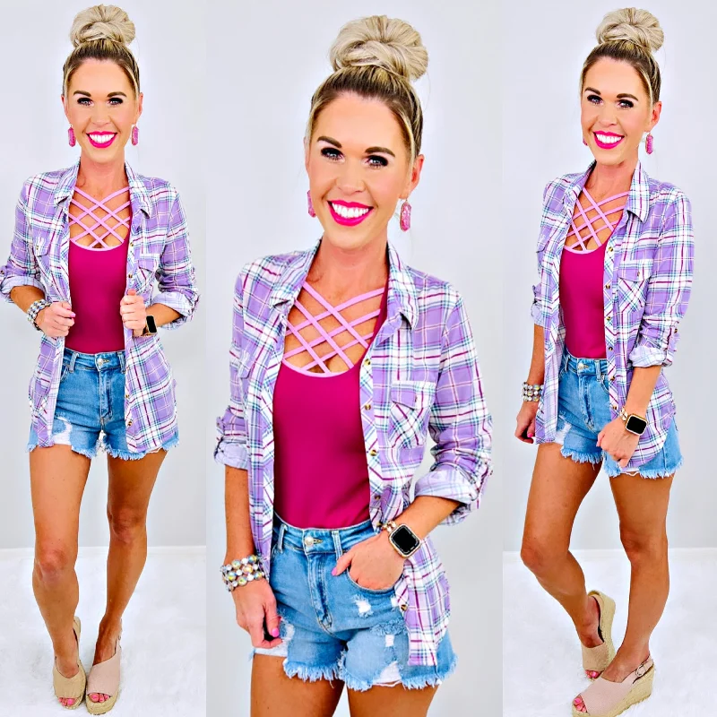 Penny Plaid Flannel Top - Lavender