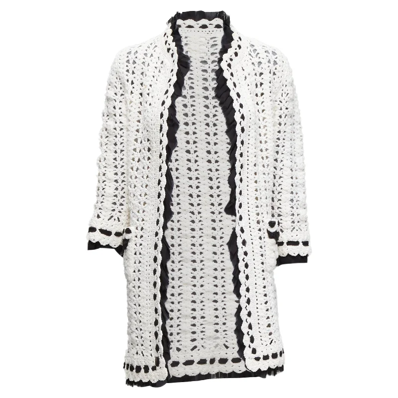 Chanel crochet knitsilk trim cardigan coat