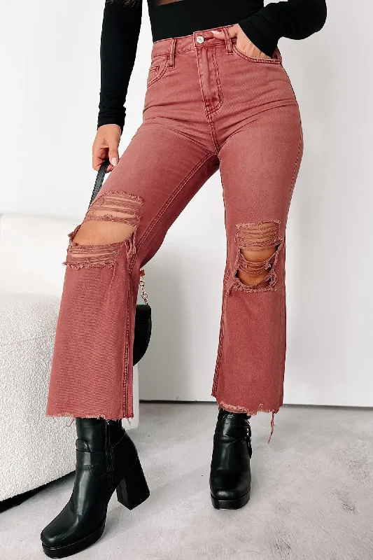 Doyle High Rise 90s Vintage Vervet Crop Flare Jeans (Russet)