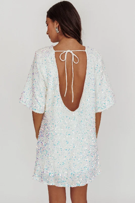 Miramar Backless Sequin Dress White