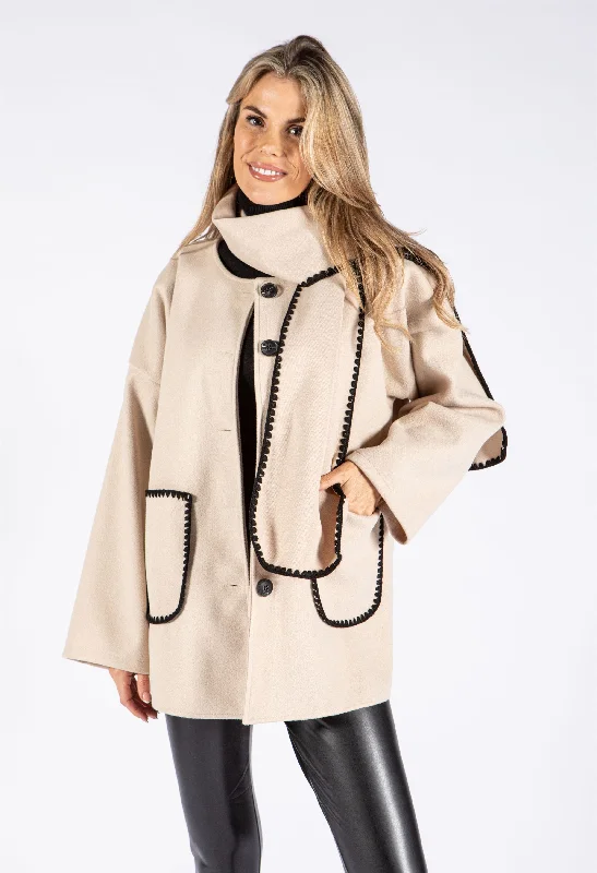 Blanket Stitch Coat with Scarf