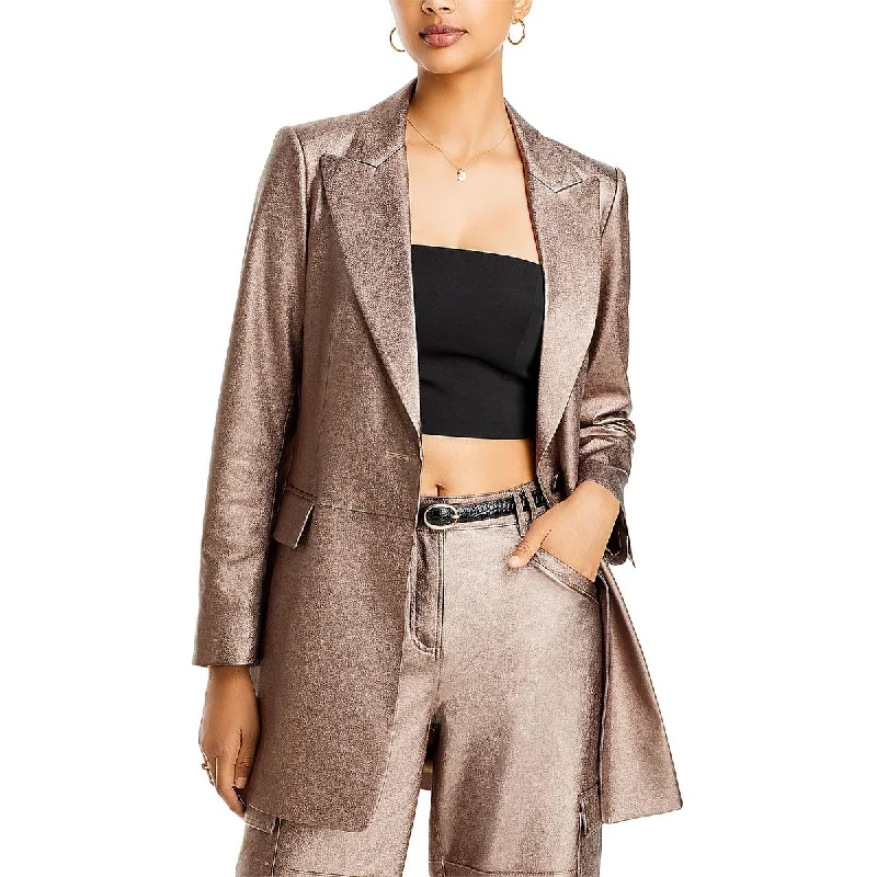 Kobi Halperin Womens Flora Metallic Notch Collar One-Button Blazer