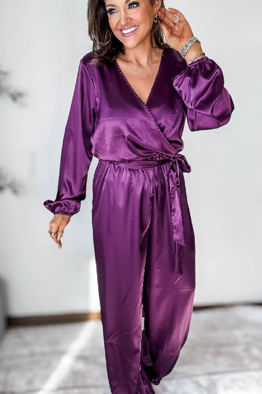 Satin Eggplant Surplus Jumpsuit