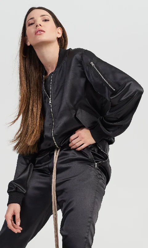 Black Satin Bomber Jacket