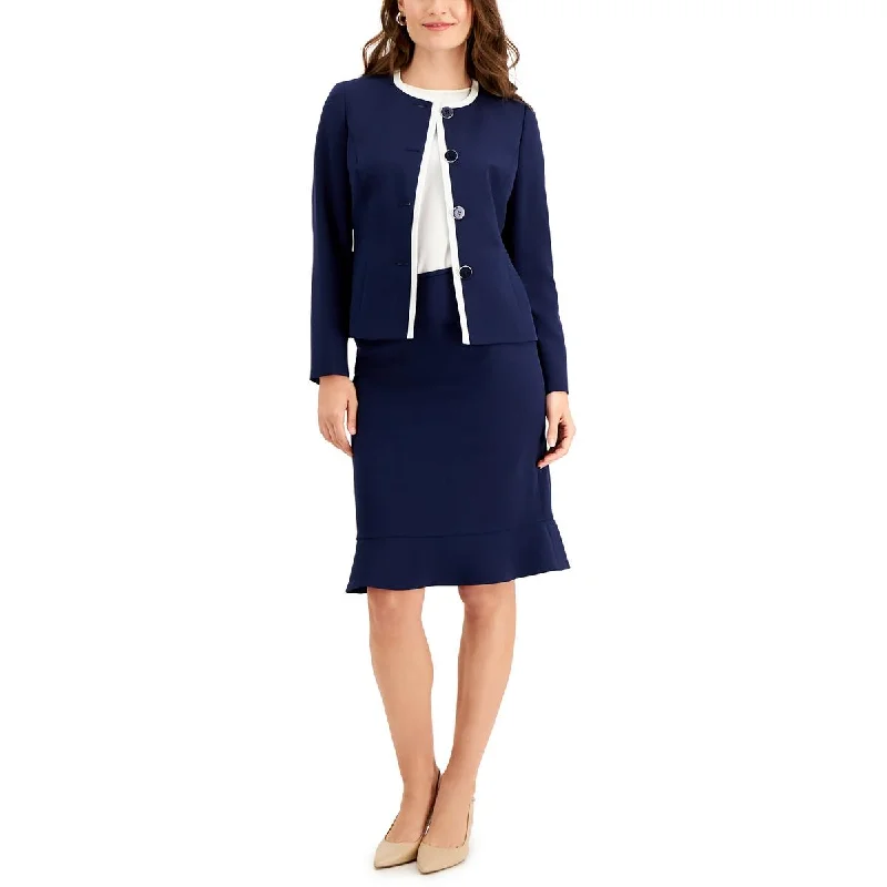 Le Suit Womens Petites Contrast Trim Business Collarless Blazer