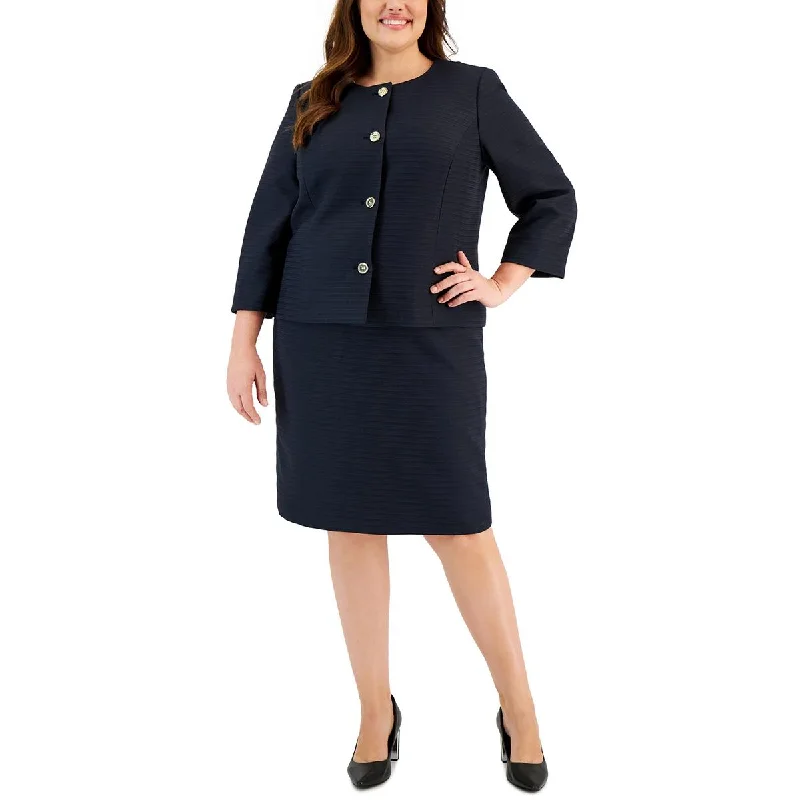 Le Suit Womens Plus Office Business Collarless Blazer