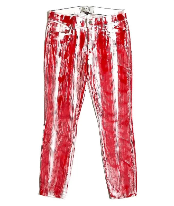 Women's Shya Crop Mid Rise Stretch Brushstroke Jeans In Red+White