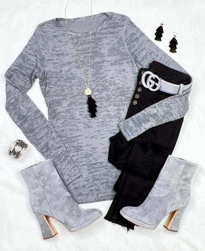 LONG SLEEVE BURNOUT THERMAL TOP - GREY