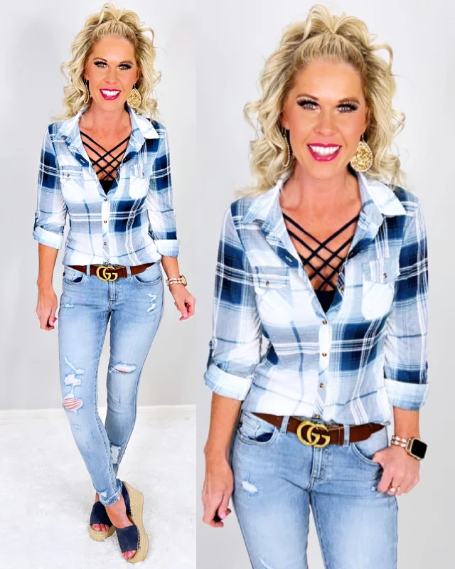 Penny Plaid Flannel Top - Ivory/Blues