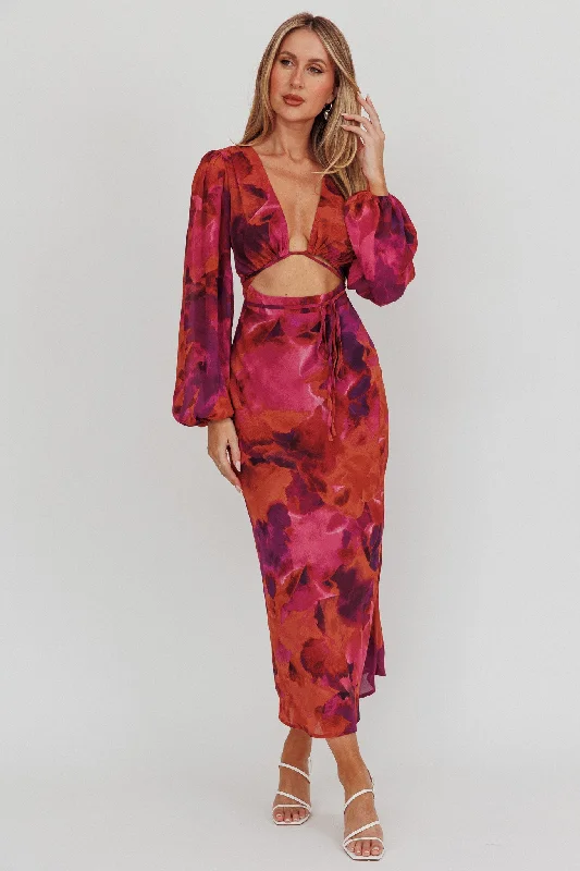 Aurora Dreams Cut-Out Waist Midi Dress Dark Rose