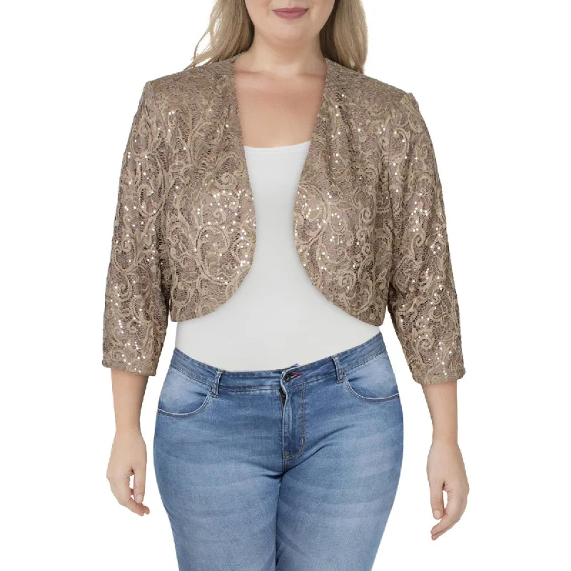 R&M Richards Womens Plus Lace Sequined Bolero