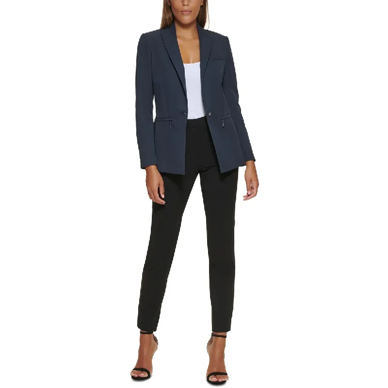 DKNY Womens Petites Solid Cotton One-Button Blazer