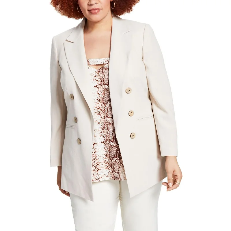 Bar III Womens Plus Textured Suit Separate Double-Breasted Blazer