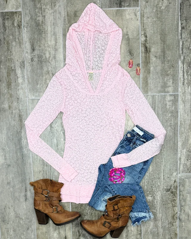 Leopard Burnout Hoodie Top - Pink