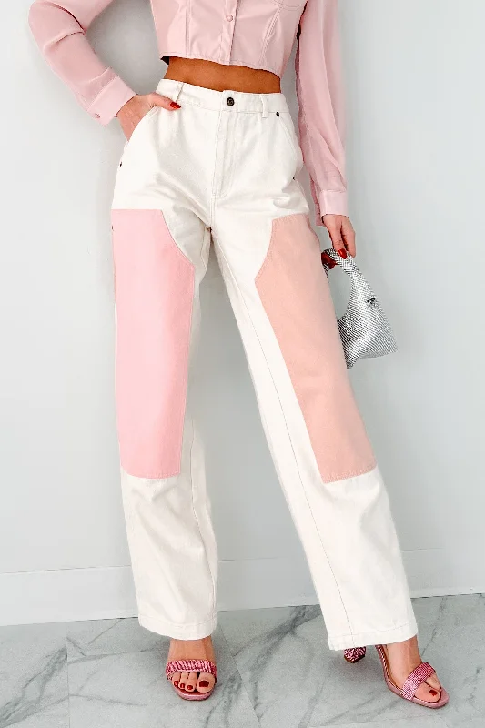 Sabra Straight Leg Colorblock Jeans (Ivory/Pink)