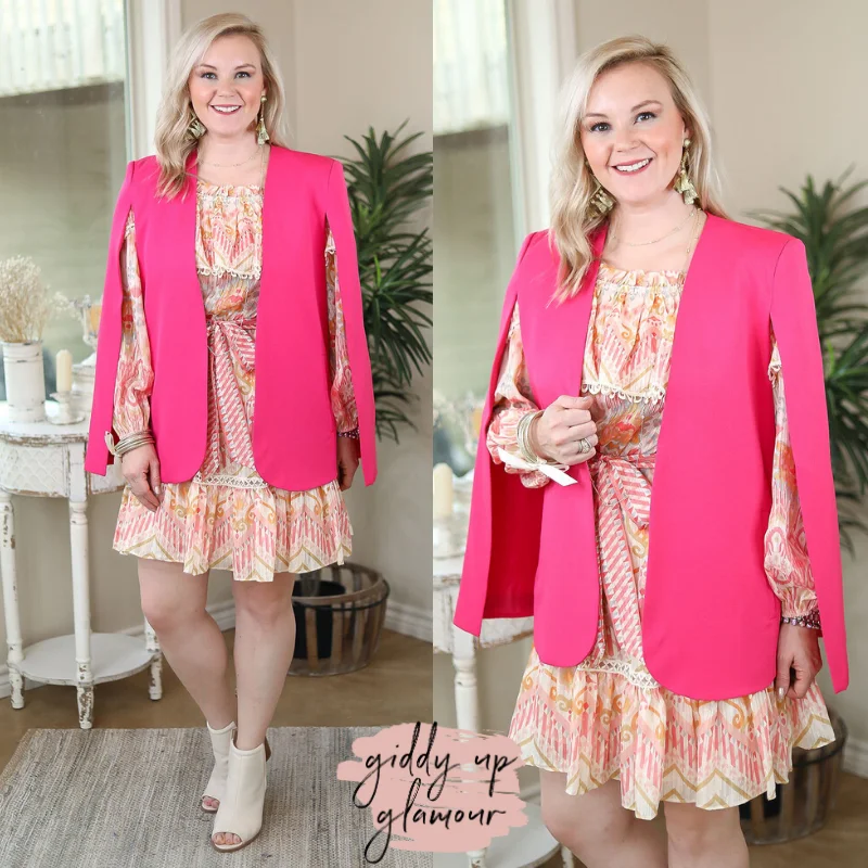 Last Chance Size Small | Serious Business Cape Blazer in Fuchsia