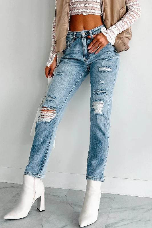 Emilio High Rise Distressed Rigid Stretch Special A Jeans (Medium Light)