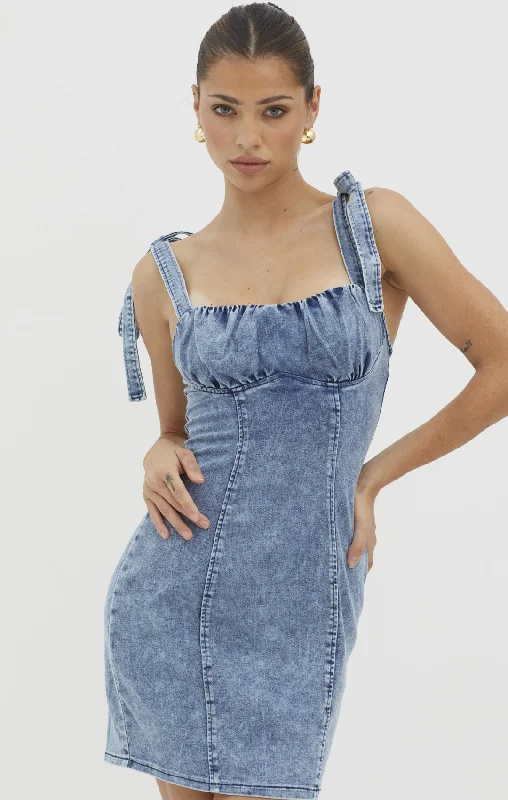 Sleeveless Bow Denim Mini Dress